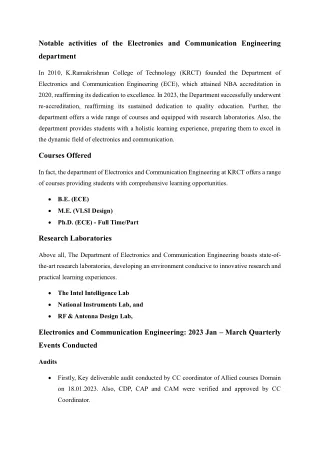 Notable activities of the Electronics and Communication Engineering department (1)