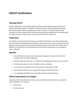 haccp training (south africa)