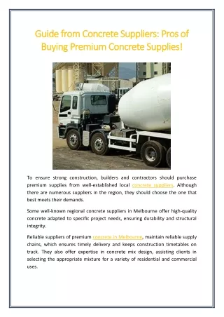 Guide from Concrete Suppliers Pros of Buying Premium Concrete Supplies