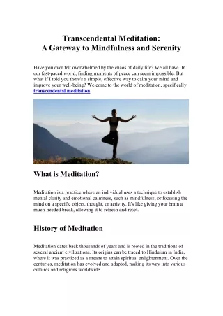 Transcendental Meditation A Gateway to Mindfulness and Serenity