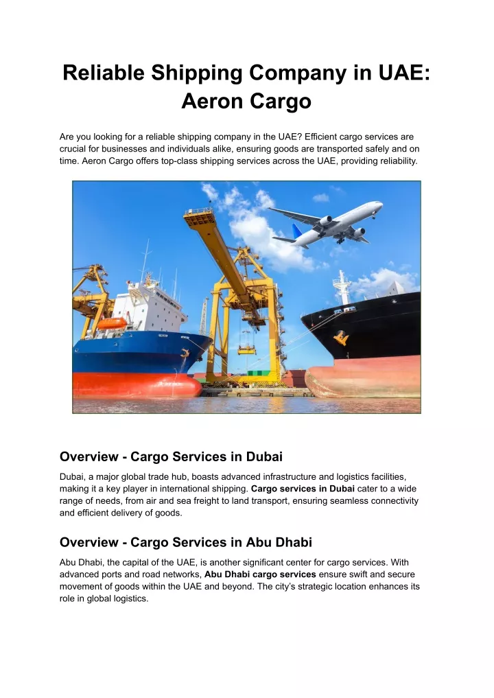 reliable shipping company in uae aeron cargo