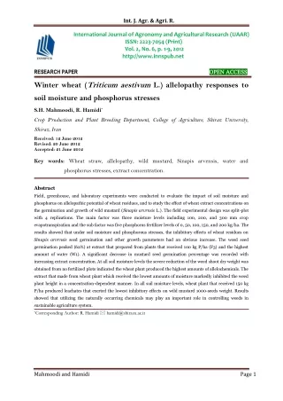 Winter wheat (Triticum aestivum L.) allelopathy responses to soil moisture and phosphorus stresses