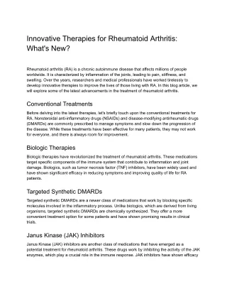 Innovative Therapies for Rheumatoid Arthritis: What's New?