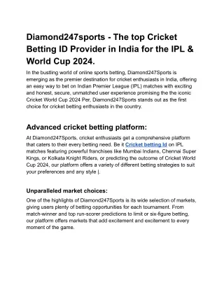 Diamond247sports - The top Cricket Betting ID Provider in India for the IPL & World Cup 2024