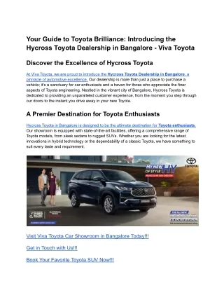 Your Guide to Toyota Brilliance_ Introducing the Hycross Toyota Dealership in Bangalore - Viva Toyota
