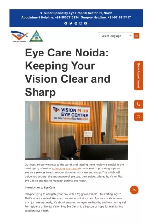 Eye Care Noida: Keeping Your Vision Clear and Sharp