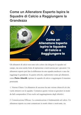 Costruire campioni come gli allenatori ispirano le squadre di calcio