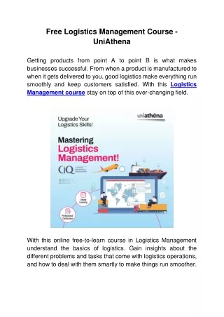 Free Logistics Management Course - UniAthena