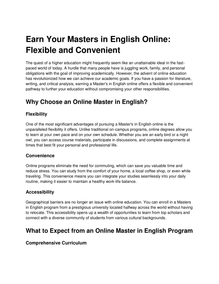 earn your masters in english online flexible