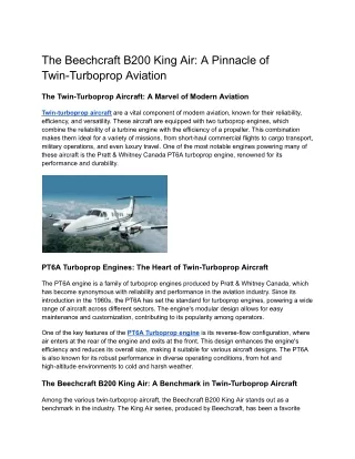 The Beechcraft B200 King Air_ A Pinnacle of Twin-Turboprop Aviation