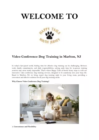 Video Conference Dog Training Marlton NJ