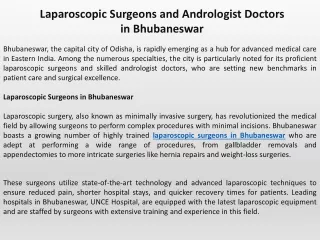 Laparoscopic Surgeons and Andrologist Doctors in Bhubaneswar