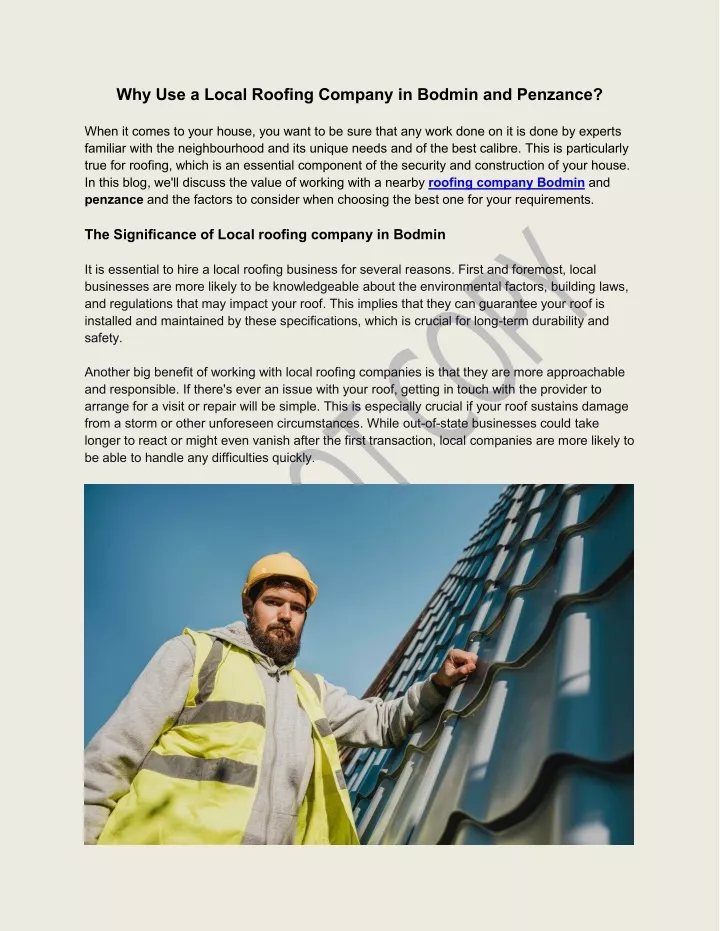 why use a local roofing company in bodmin