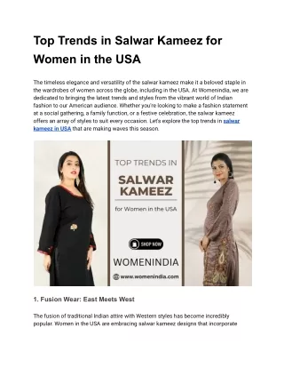 Top Trends in Salwar Kameez for Women in the USA
