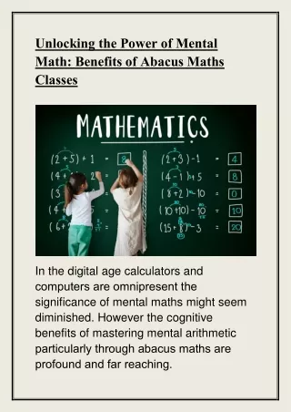 Unlocking the Power of Mental Math_ Benefits of Abacus Maths Classes