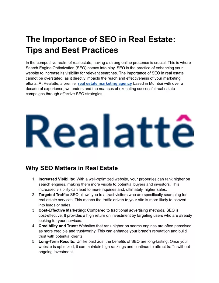 the importance of seo in real estate tips