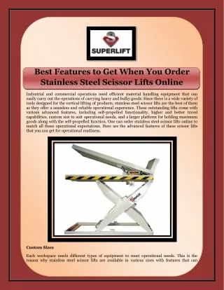 Best Features to Get When You Order Stainless Steel Scissor Lifts Online