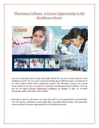 Pharmacy Colleges: A Career Opportunity in the Healthcare Sector