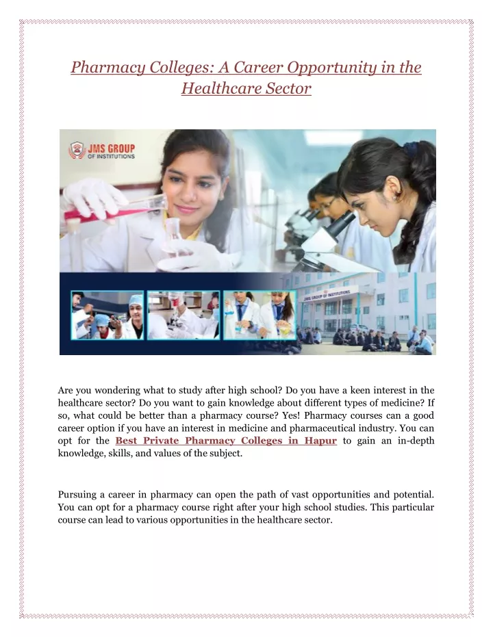 pharmacy colleges a career opportunity