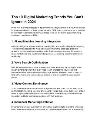 Top 10 Digital Marketing Trends You Can't Ignore in 2024