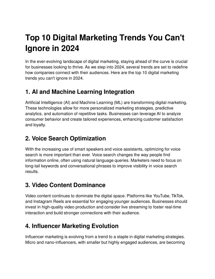 PPT - Top 10 Digital Marketing Trends You Can't Ignore In 2024 ...