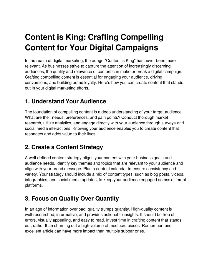 content is king crafting compelling content for your digital campaigns