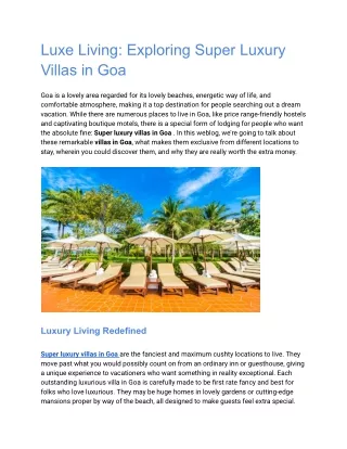 Super Luxury Villas in Goa: Your Ultimate Coastal Retreat