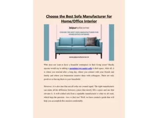 Choose the Best Sofa Manufacturer for Home/Office Interior