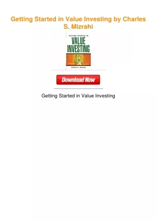 Getting Started in Value Investing by Charles S. Mizrahi