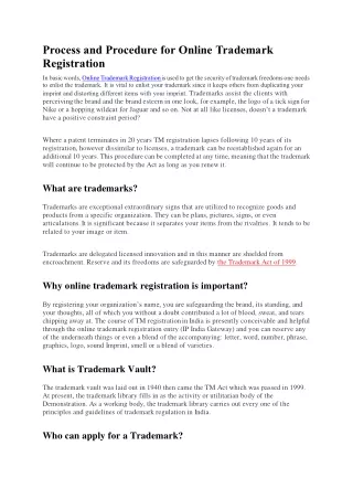 process and procedure for online trademark