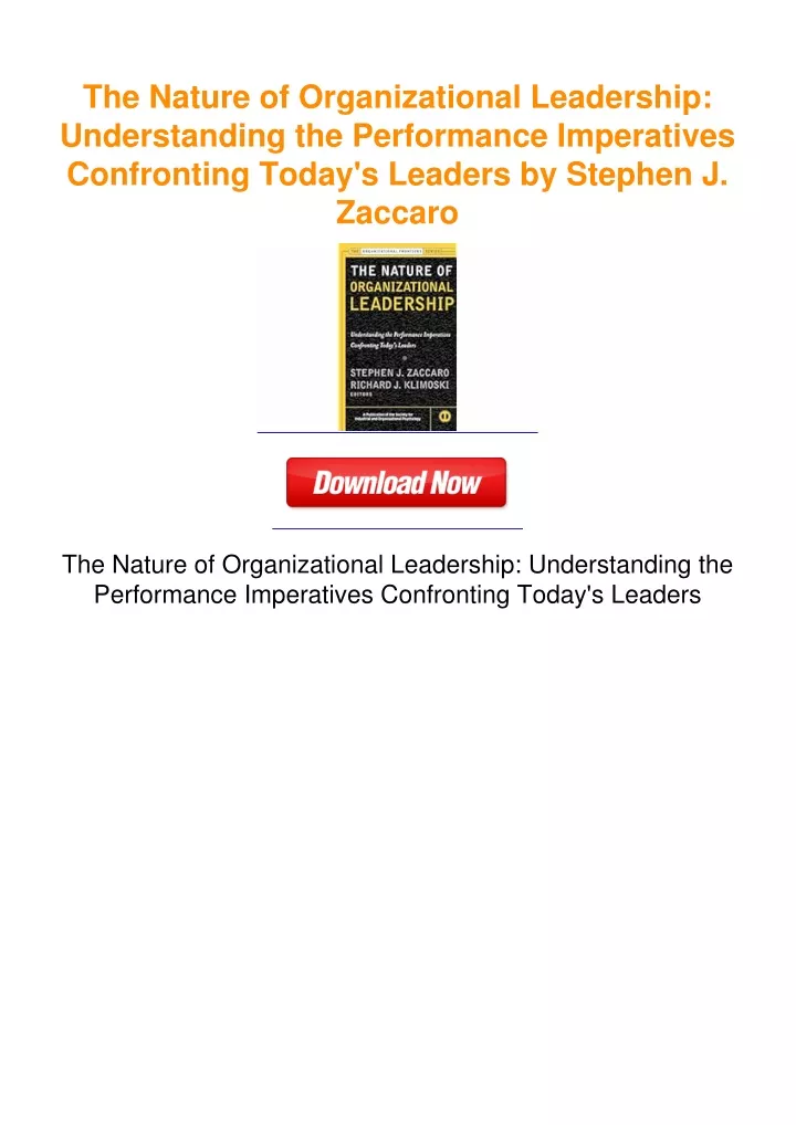 PPT - The Nature of Organizational Leadership: Understanding the ...