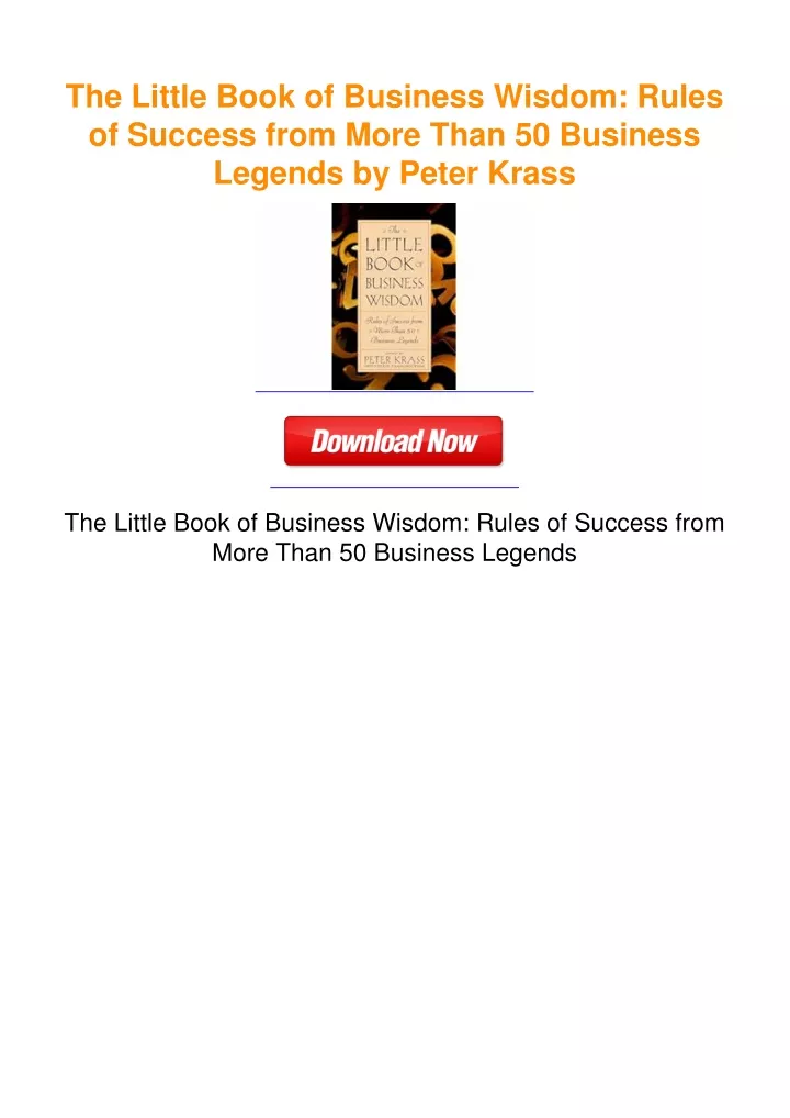 PPT - The Little Book of Business Wisdom: Rules of Success from More ...