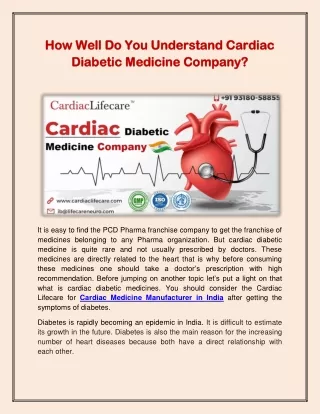 Cardiac Diabetic Medicine Company in India – Cardiac Lifecare