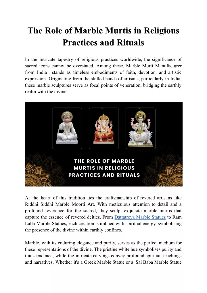 the role of marble murtis in religious practices