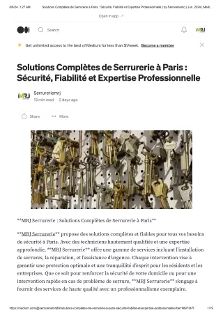 Solutions Complètes de Serrurerie à Paris _ Sécurité, Fiabilité et Expertise Professionnelle _ by Serrureriemrj _ Jun, 2