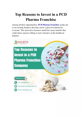 Top Reasons to Invest in a PCD Pharma Franchise