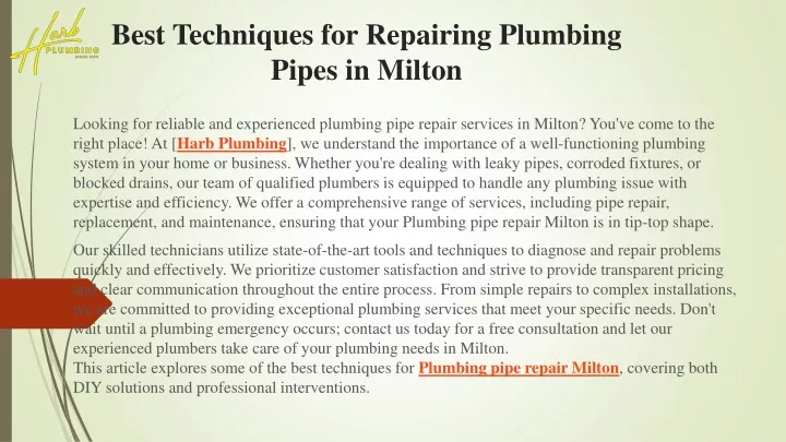 best techniques for repairing plumbing pipes