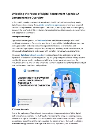 Unlocking the Power of Digital Recruitment Agencies A Comprehensive Overview
