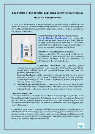 The Future of Eye Health- Exploring the Potential of Eye & Macular Nanoformula