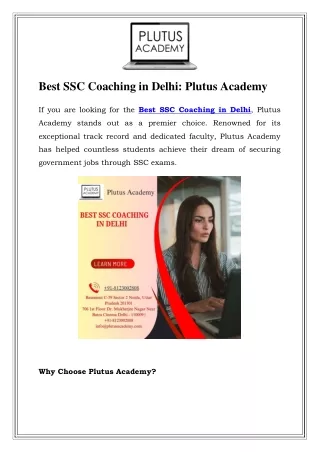 Best SSC Coaching in Delhi - Plutus Academy