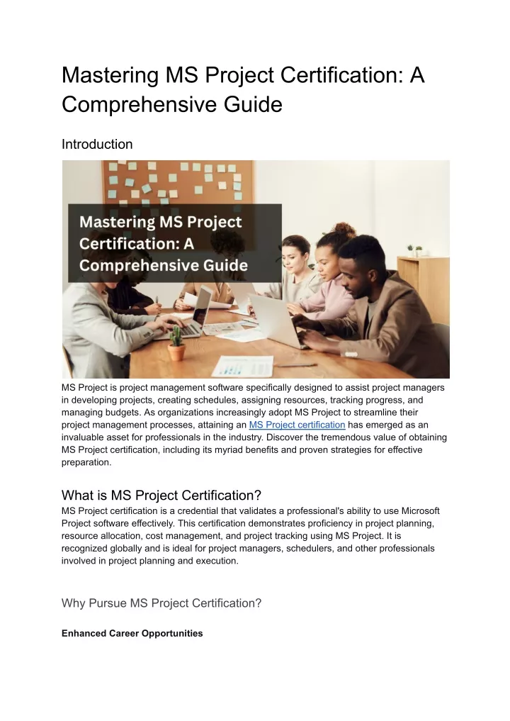 mastering ms project certification