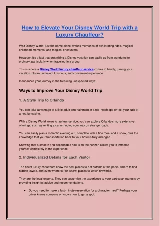 Disney World Trip with a Luxury Chauffeur