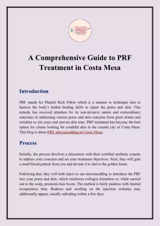 A Comprehensive Guide to PRF Treatment in Costa Mesa