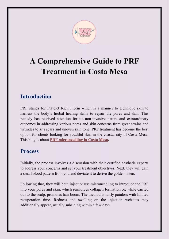 a comprehensive guide to prf treatment in costa