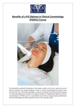 Benefits of a PG Diploma in Clinical Cosmetology (PGDCC) Course