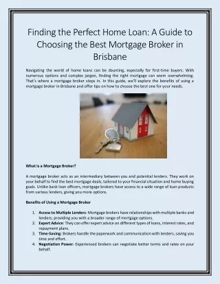 Finding the Perfect Home Loan A Guide to Choosing the Best Mortgage Broker in Brisbane