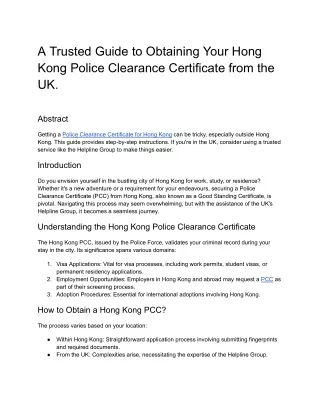 A Trusted Guide to Obtaining Your Hong Kong Police Clearance Certificate from the UK.