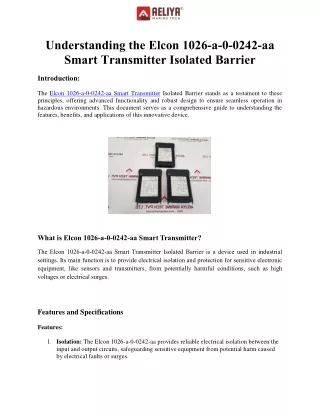 Understanding the Elcon 1026-a-0-0242-aa Smart Transmitter Isolated Barrier