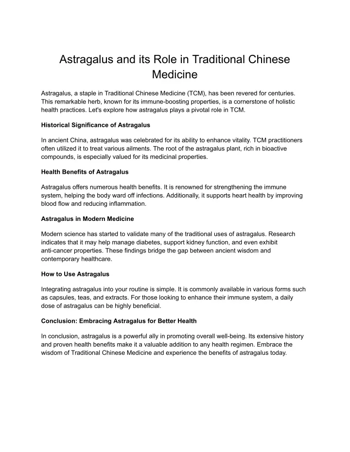 astragalus and its role in traditional chinese