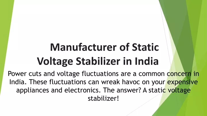 manufacturer of static v oltage s tabilizer in india